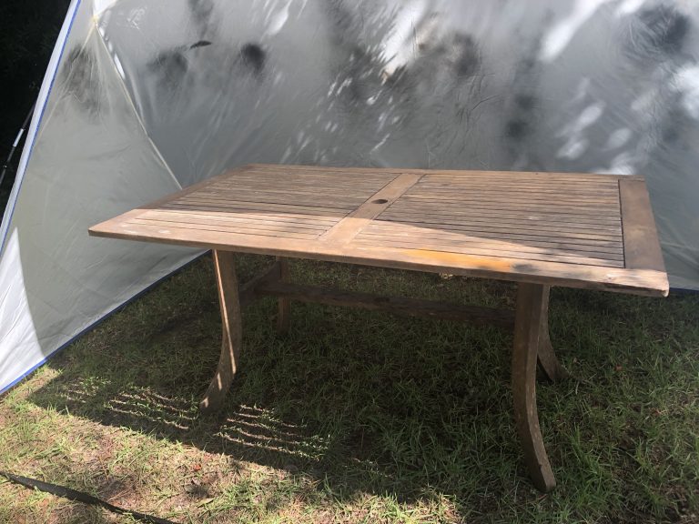 Easy DIY to give a rustic touch to a dying teak outdoor table Cribbs