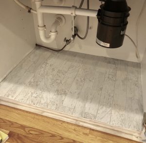 Easy Cabinet Repair Using Peel and Stick Floor Tile - Cribbs Style