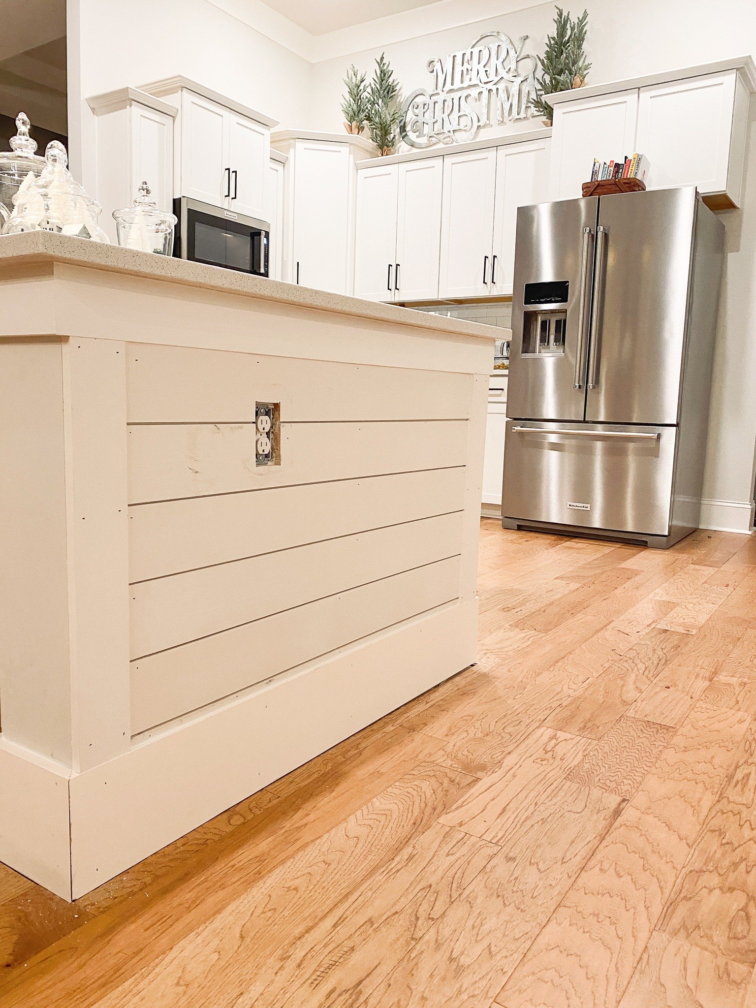 How we easily updated our kitchen island using shiplap. Cribbs Style