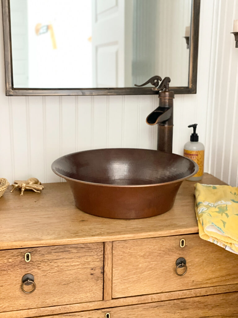 Easy vintage dresser makeover turned modern farmhouse bathroom vanity