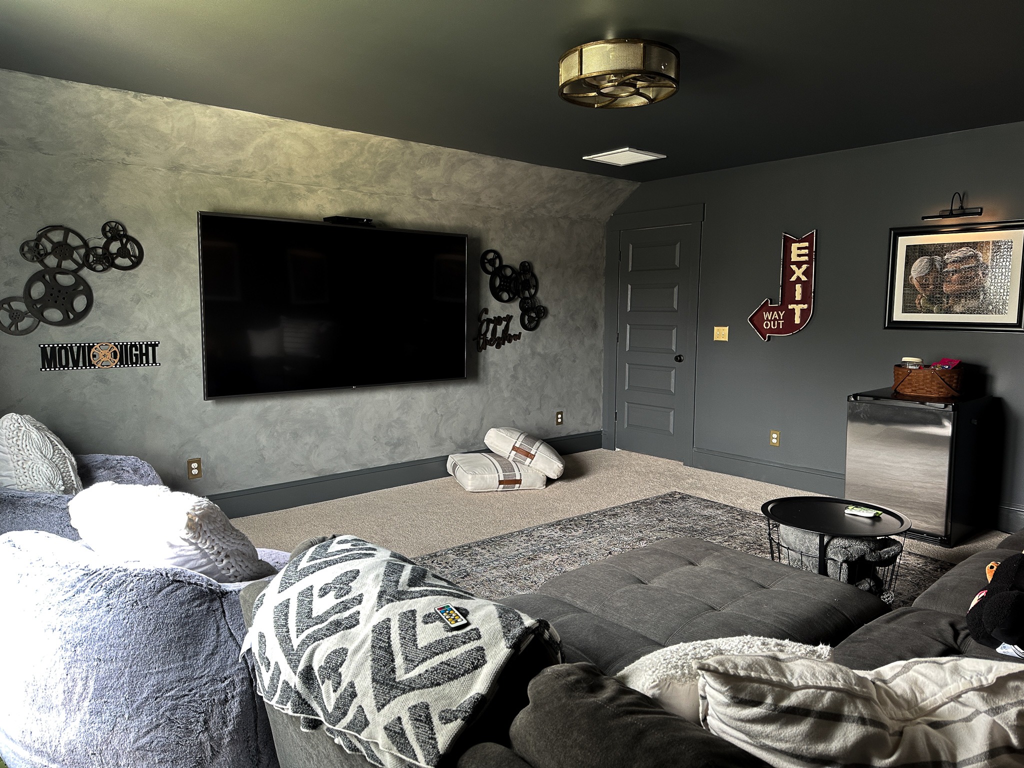 Cozy DIY Modern, Moody, And Monochromatic Media Room - Cribbs Style